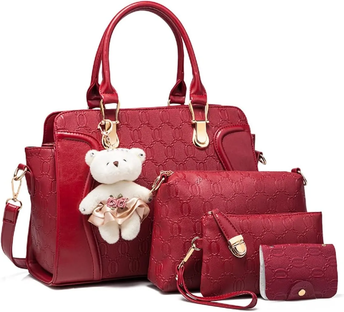Women's Fashion Handbags Tote Bags Shoulder Bag Top Handle Satchel Purse Set 4pcs Black