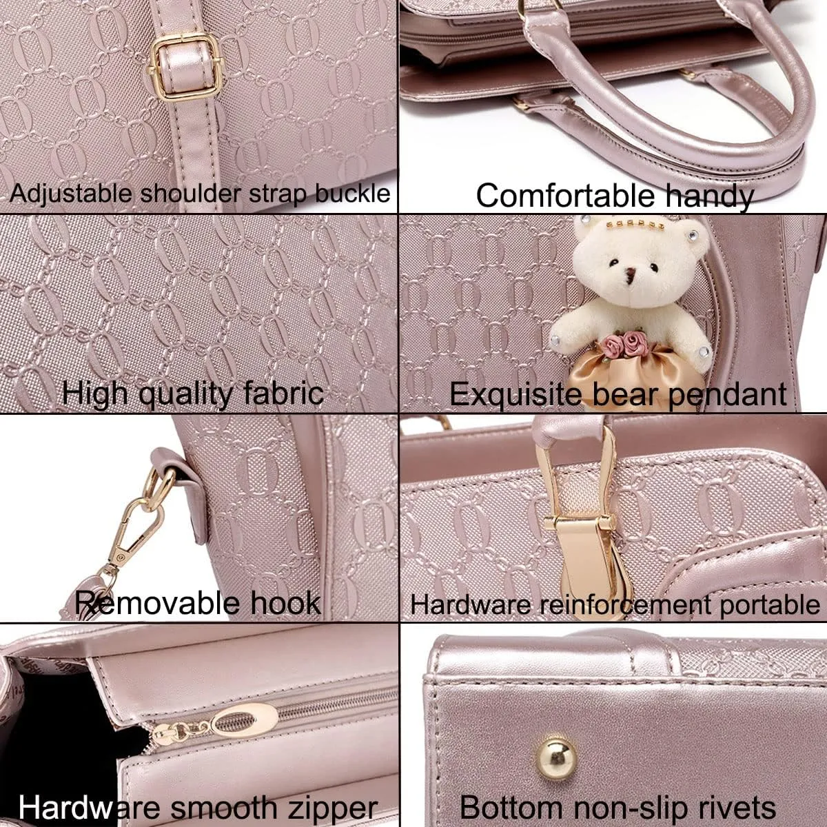 Women's Fashion Handbags Tote Bags Shoulder Bag Top Handle Satchel Purse Set 4pcs Black
