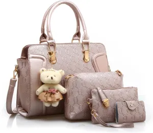 Women's Fashion Handbags Tote Bags Shoulder Bag Top Handle Satchel Purse Set 4pcs Black