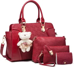 Women's Fashion Handbags Tote Bags Shoulder Bag Top Handle Satchel Purse Set 4pcs Black