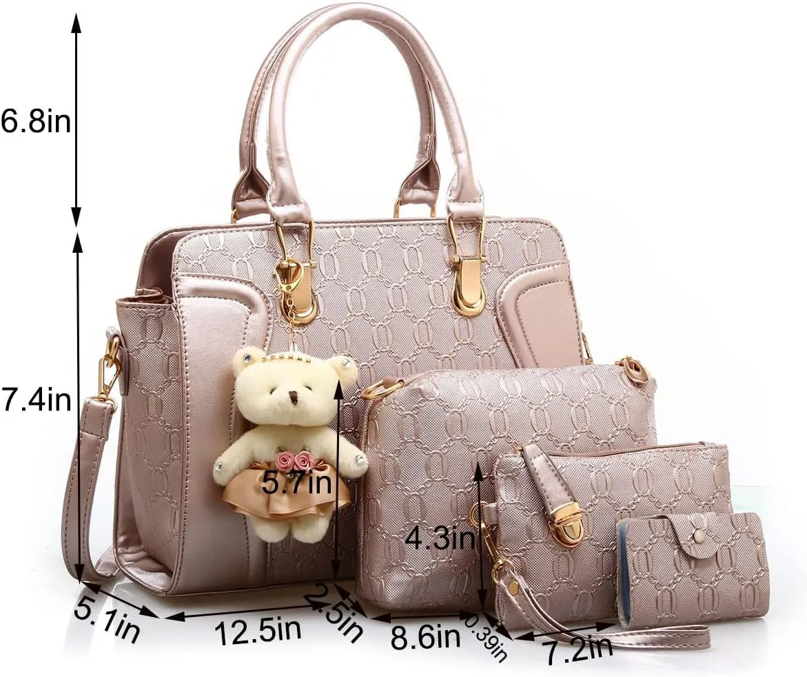 Women's Fashion Handbags Tote Bags Shoulder Bag Top Handle Satchel Purse Set 4pcs Black