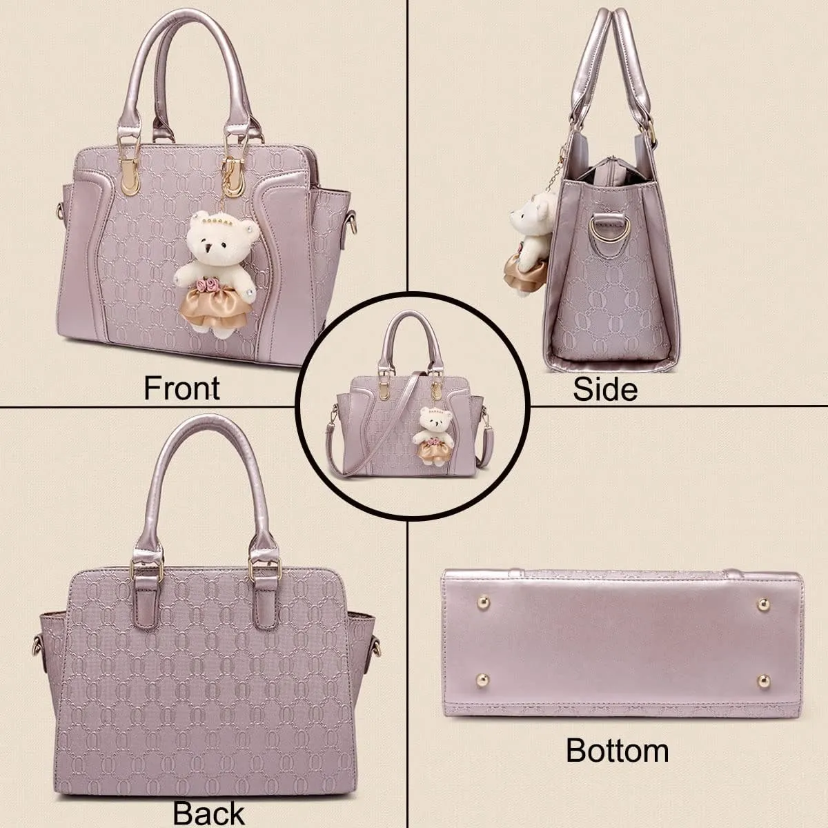 Women's Fashion Handbags Tote Bags Shoulder Bag Top Handle Satchel Purse Set 4pcs Black