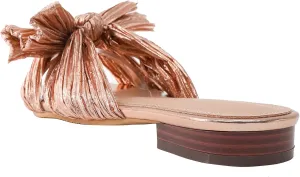 Women's Flat Sandals Casual Dress Sandal Satin Mules Slip On Bowknot Open Toe Backless Low Heeled Slipper Slides for Summer Wedding