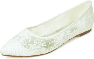 Women's Flats Cut Out Round Toe Slip On Floral Ballet Flat Comfortable Lace Flats Dressy
