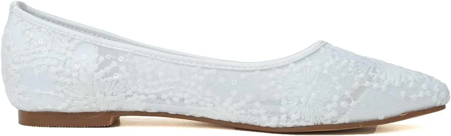 Women's Flats Cut Out Round Toe Slip On Floral Ballet Flat Comfortable Lace Flats Dressy
