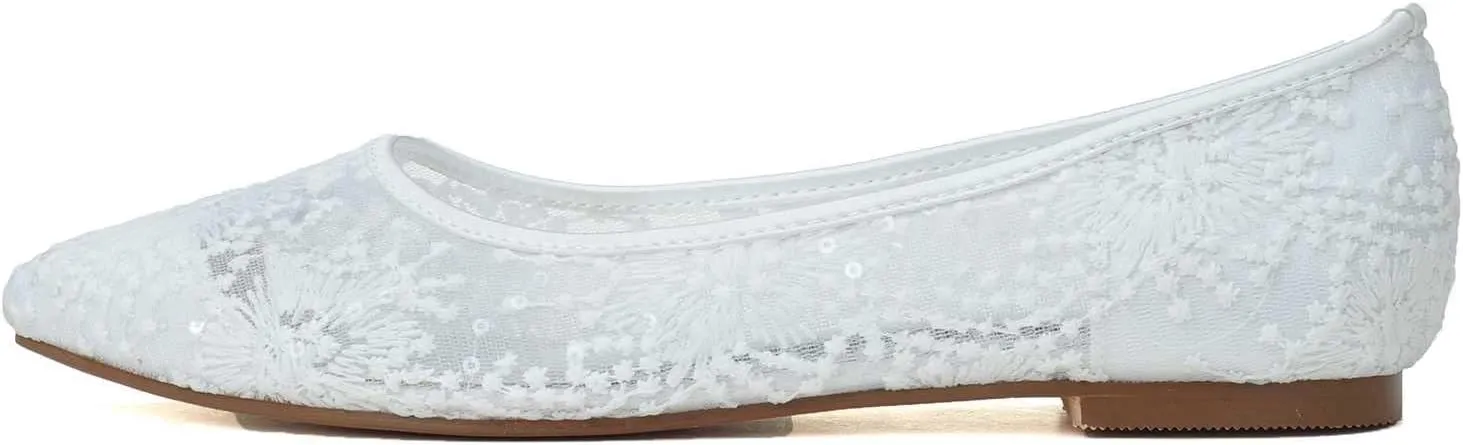 Women's Flats Cut Out Round Toe Slip On Floral Ballet Flat Comfortable Lace Flats Dressy