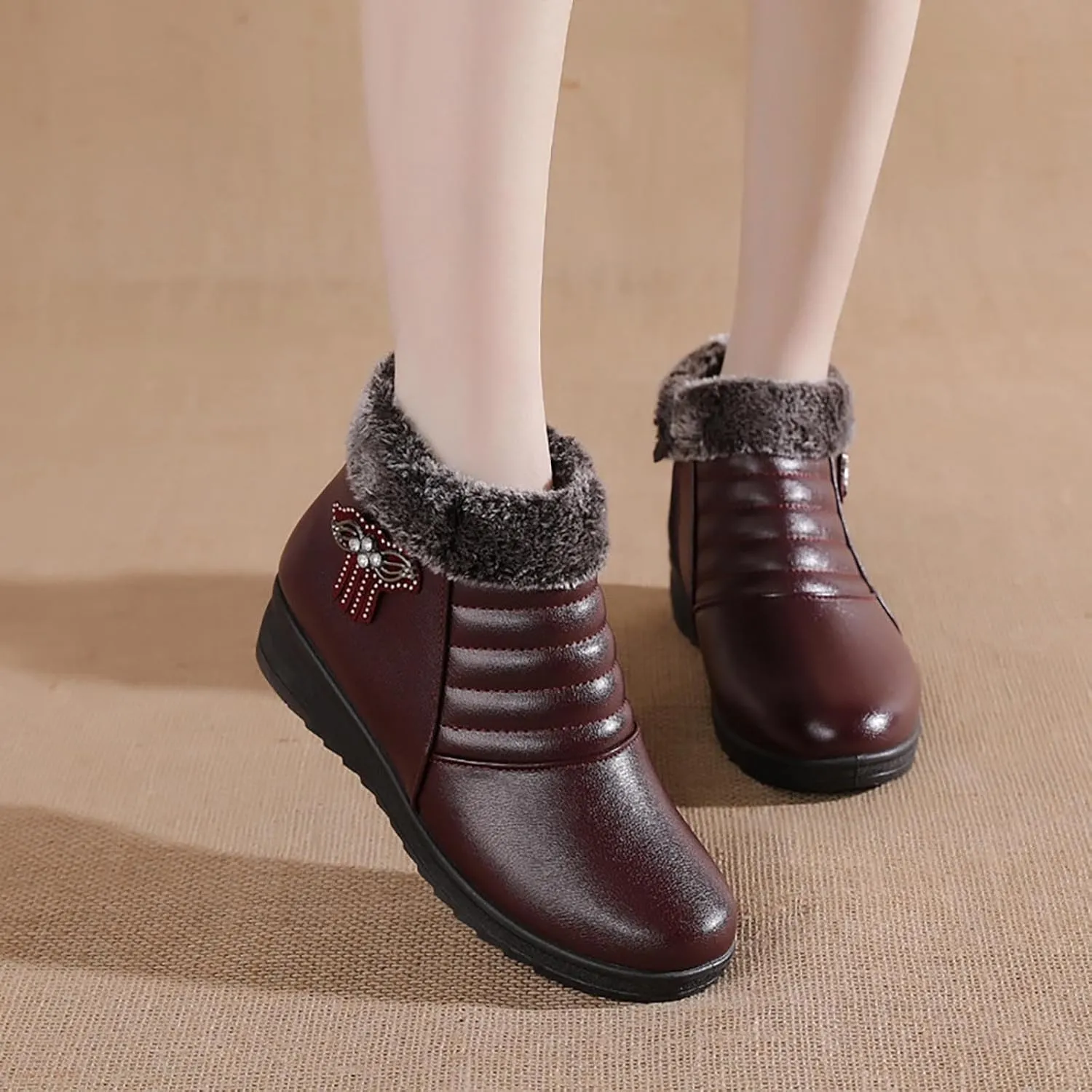 Womens Heeled Boots Outdoor Ski Boots Thickening Boots Size 8 Women