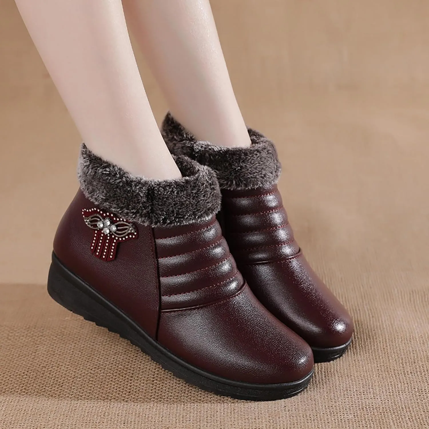 Womens Heeled Boots Outdoor Ski Boots Thickening Boots Size 8 Women