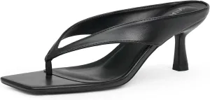 Women’s Kitten Heels Flip Flops Slip On Open Toe Low Heels Thong Square Slide Summer Fashion Party Dress Heeled Sandals for Women