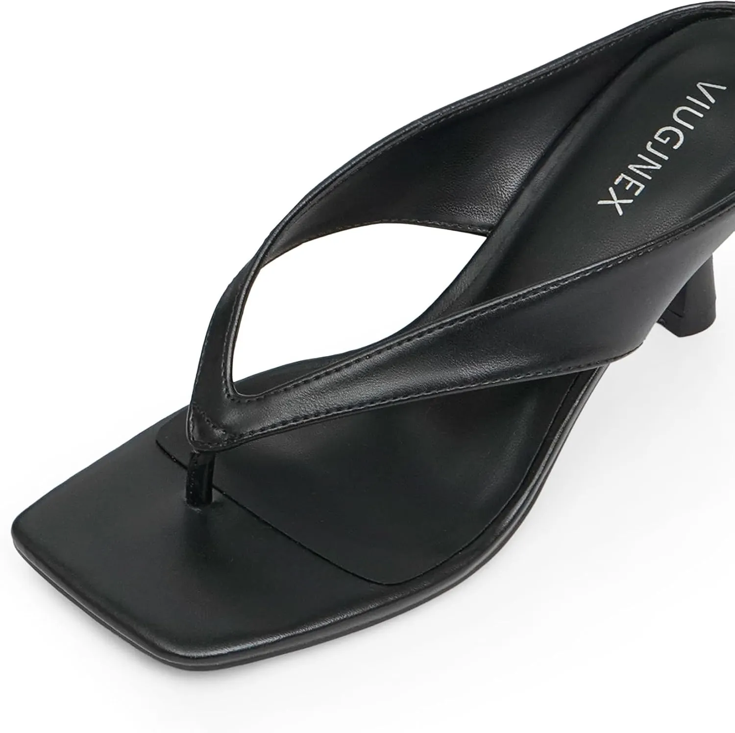Women’s Kitten Heels Flip Flops Slip On Open Toe Low Heels Thong Square Slide Summer Fashion Party Dress Heeled Sandals for Women