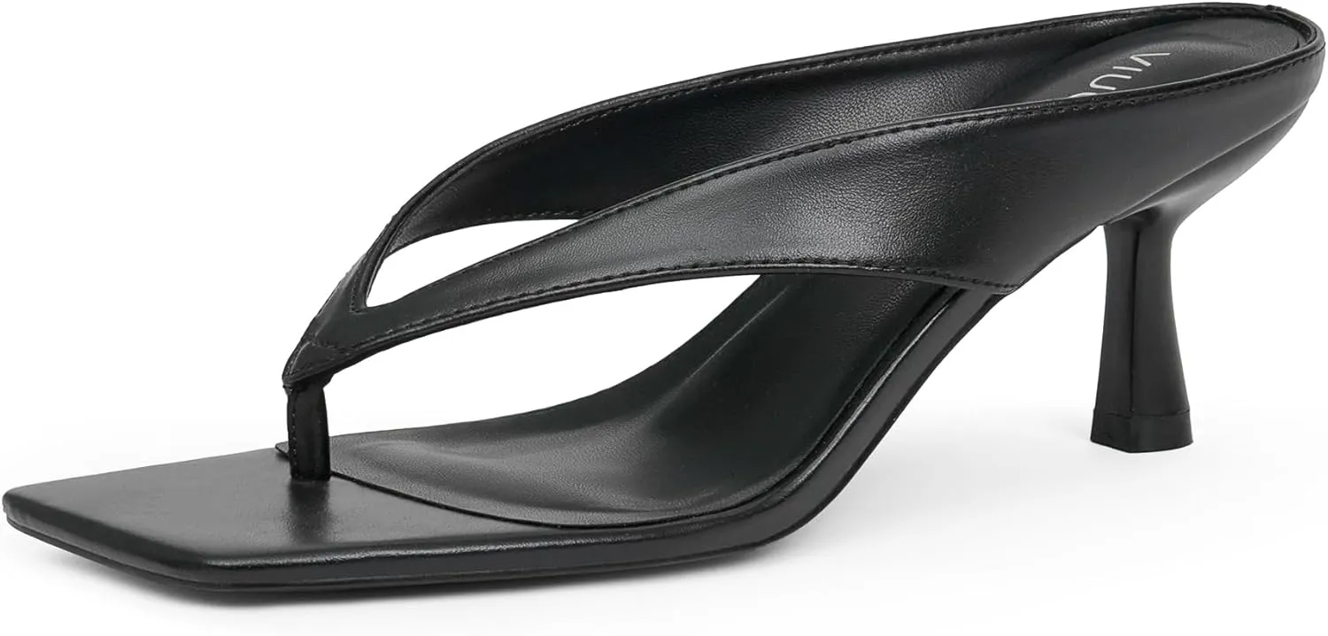 Women’s Kitten Heels Flip Flops Slip On Open Toe Low Heels Thong Square Slide Summer Fashion Party Dress Heeled Sandals for Women