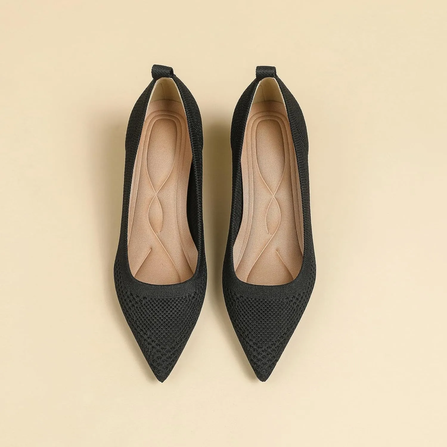 Women's Knitted Casual Low Stiletto Heel Pumps Comfortable Breathable Pointed Toe Elegant Slip On Kitten Heel Pumps for Work Office Business Dress Shoes