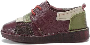 Women's Leather Handmade Lace Up Comfortable Flat Loafers Retro Non-Slip Soft Soled Round Toe Slip-on Casual Mom Walking Shoes for Outdoor Work Driving Running Dating