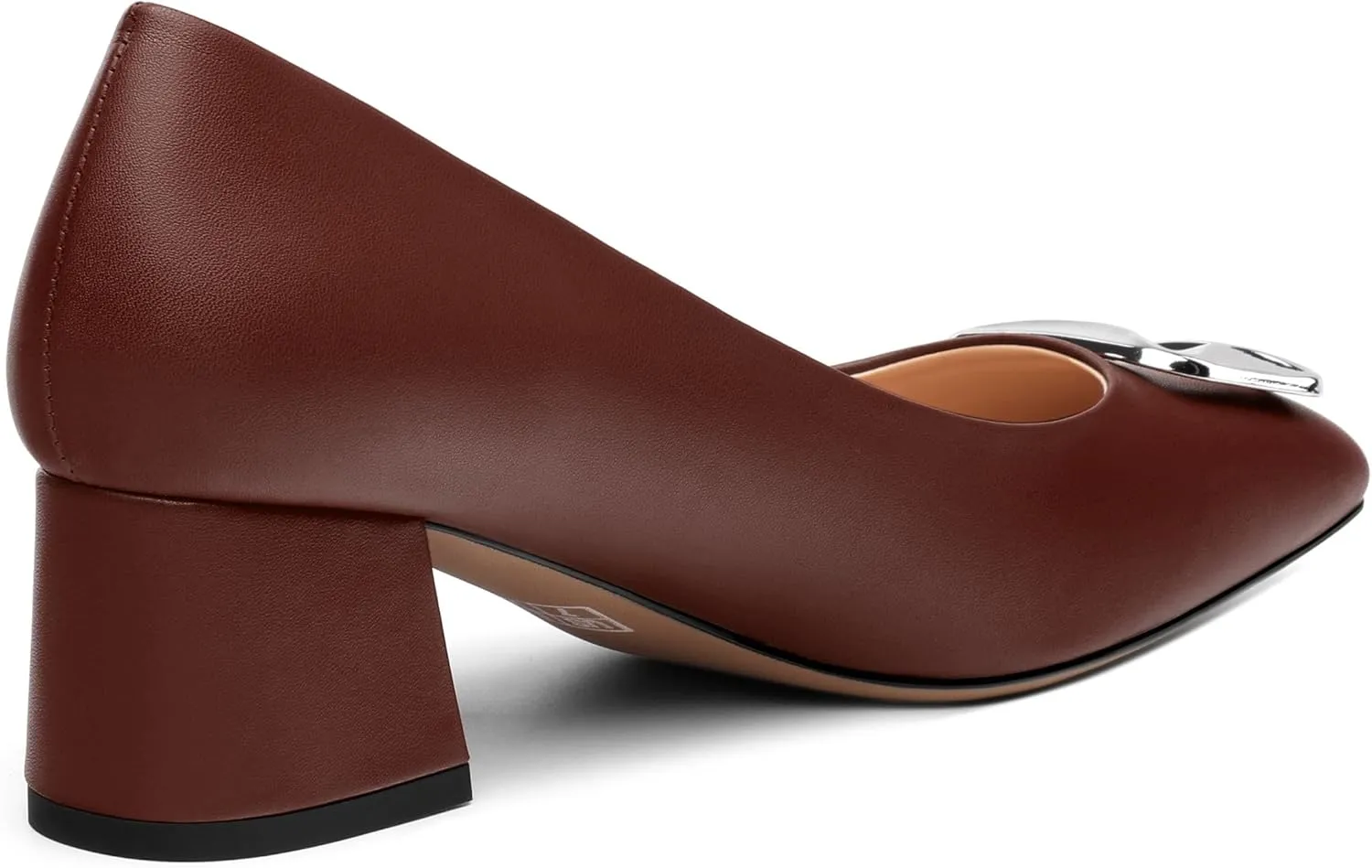 Women's Slip On Square Closed Toe Metal Buckle Matte Chunky Low Heel Pumps Comfortable Office Dress Shoes 2 Inch