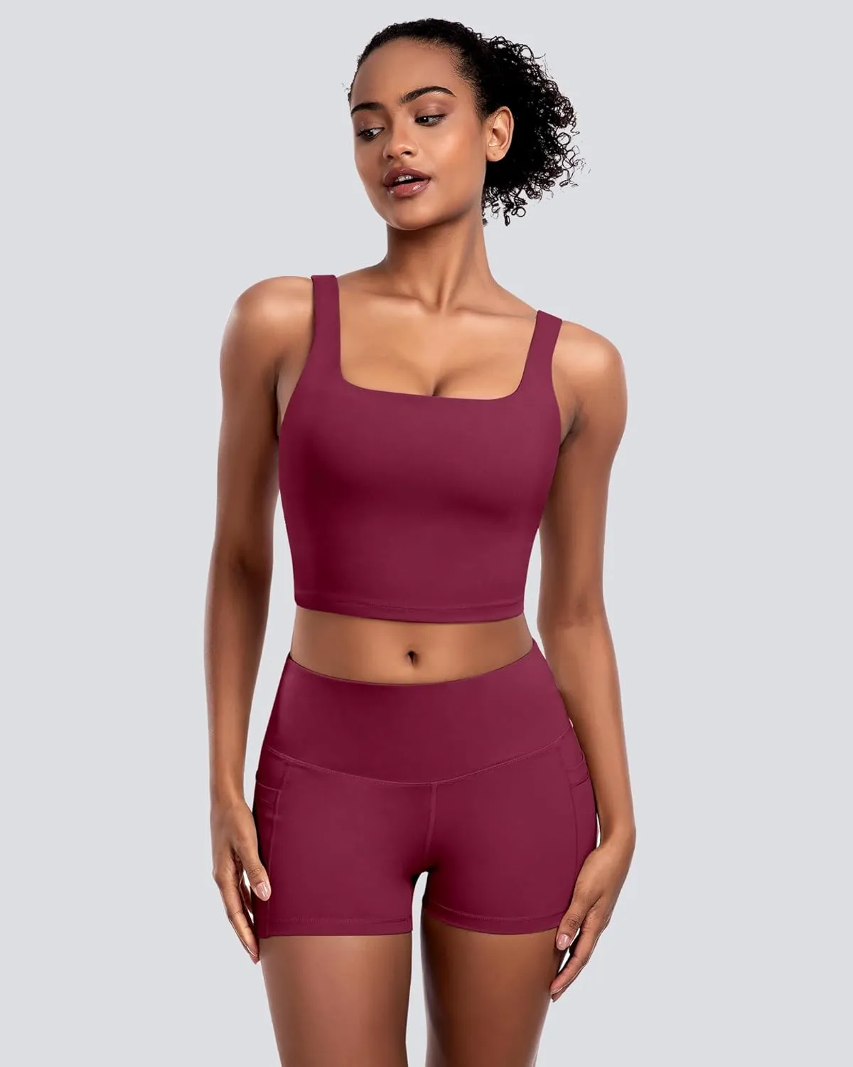 Womens Sports Bras 5 Packs - Square Neck Longline Workout Crop Tank Tops Padded Yoga Camisole with Built in Pads
