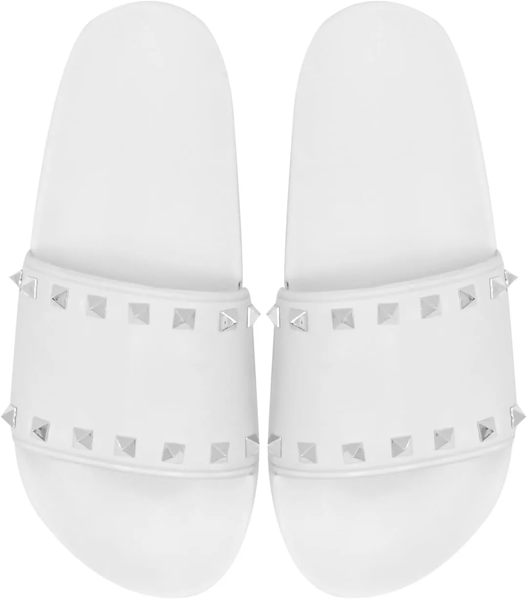 Women's Studded Flat Slippers Slip On Summer Indoor and Outdoor Slide Sandals Beach Rain Shoes