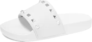 Women's Studded Flat Slippers Slip On Summer Indoor and Outdoor Slide Sandals Beach Rain Shoes