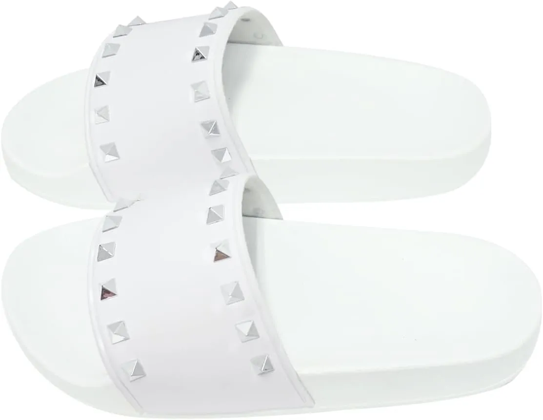 Women's Studded Flat Slippers Slip On Summer Indoor and Outdoor Slide Sandals Beach Rain Shoes