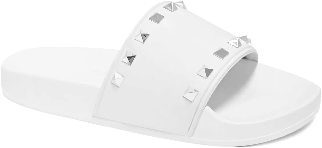 Women's Studded Flat Slippers Slip On Summer Indoor and Outdoor Slide Sandals Beach Rain Shoes