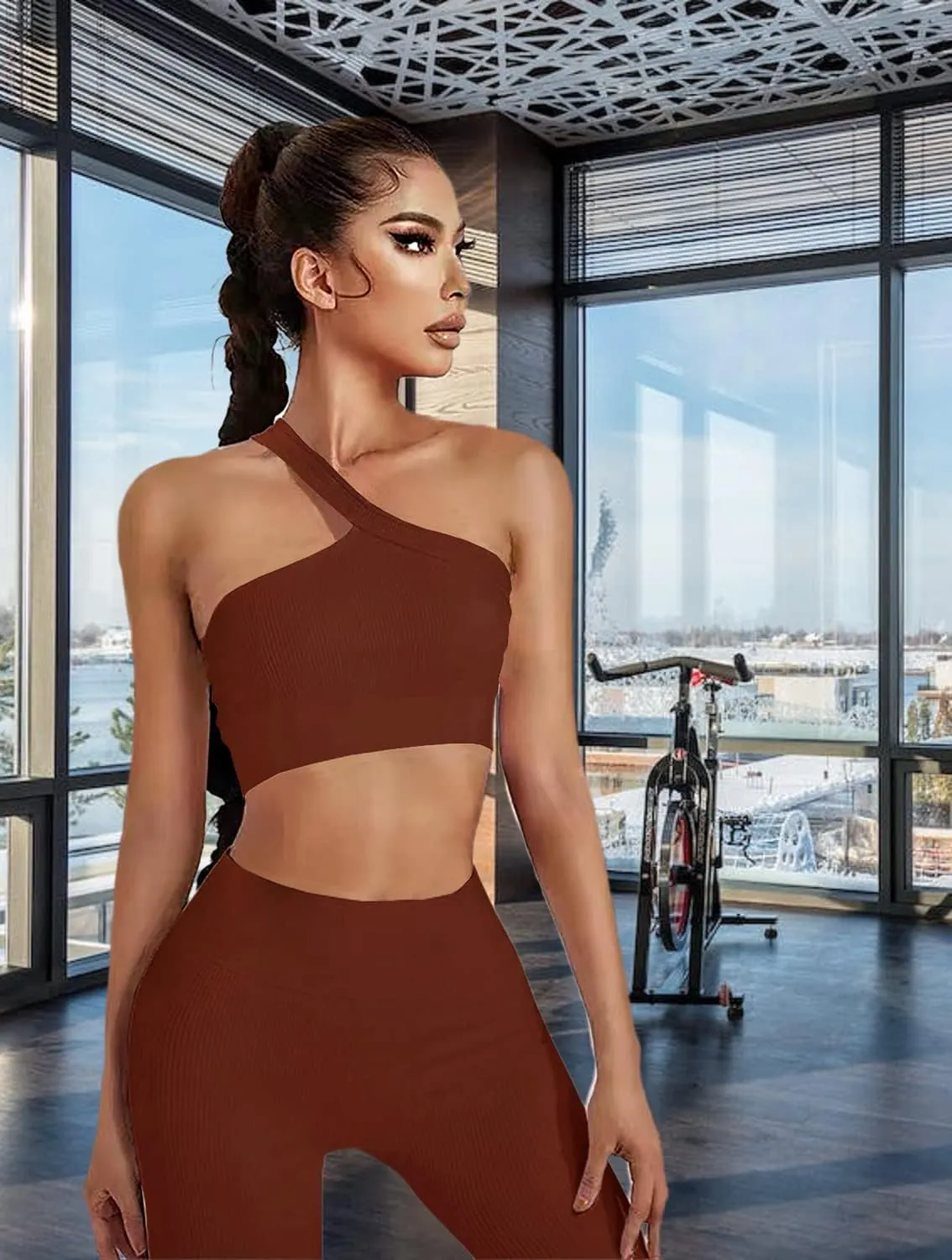 Workout Sets for Women 2 Piece Seamless Sexy One Shoulder Sport Bra High Waist Shorts GMY Yoga Two Piece Outfits
