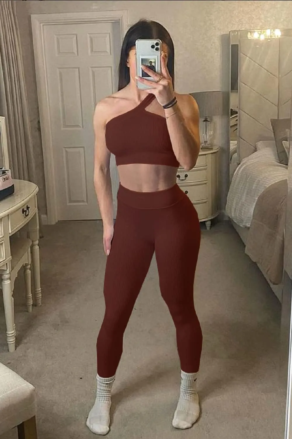 Workout Sets for Women 2 Piece Seamless Sexy One Shoulder Sport Bra High Waist Shorts GMY Yoga Two Piece Outfits