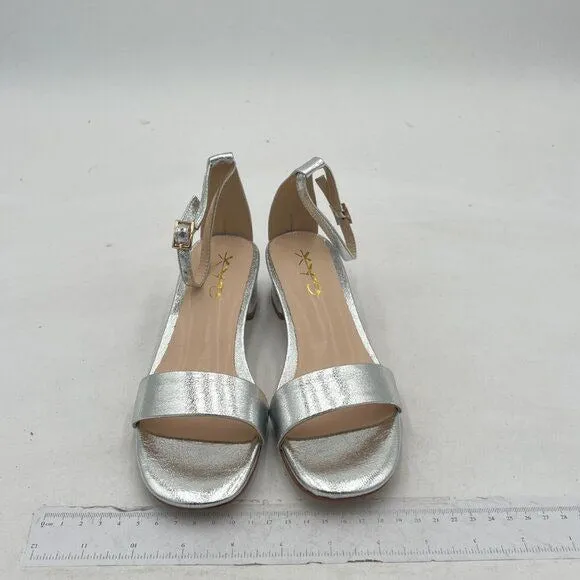 XYD Silver Open Toe Ankle Strap Buckled Low Chunky Heel Dress Sandal