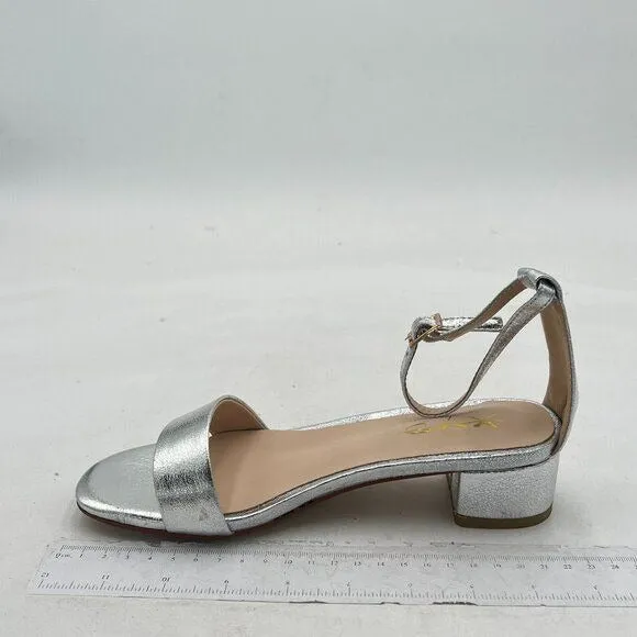 XYD Silver Open Toe Ankle Strap Buckled Low Chunky Heel Dress Sandal