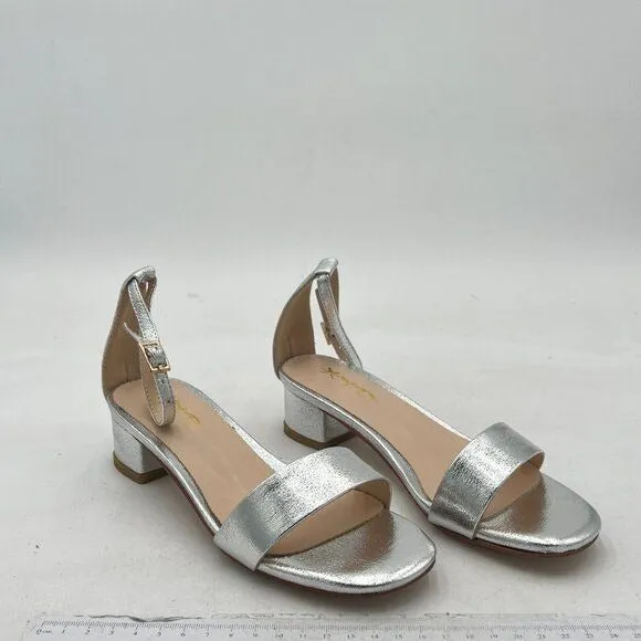 XYD Silver Open Toe Ankle Strap Buckled Low Chunky Heel Dress Sandal