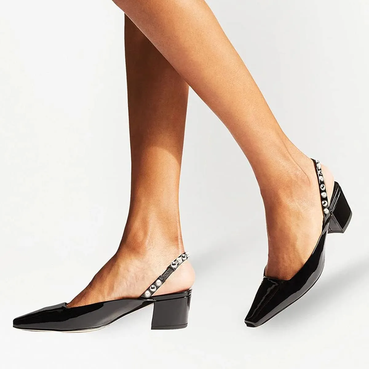 XYD Women Chunky Block Low Heels Slingback Pumps Square Closed Toe Slip On Sandal Party Dress Office Shoes