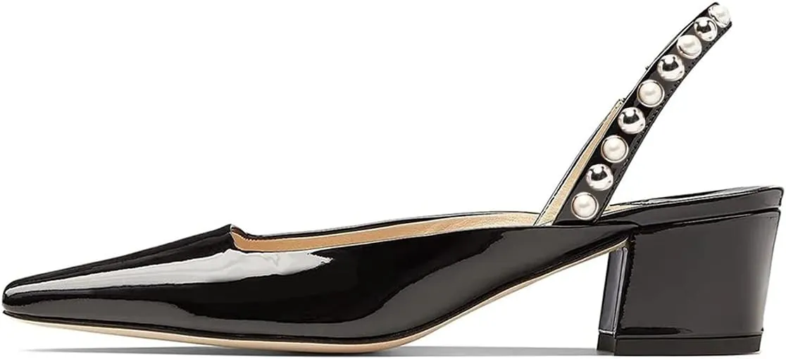 XYD Women Chunky Block Low Heels Slingback Pumps Square Closed Toe Slip On Sandal Party Dress Office Shoes