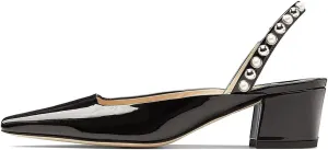 XYD Women Chunky Block Low Heels Slingback Pumps Square Closed Toe Slip On Sandal Party Dress Office Shoes