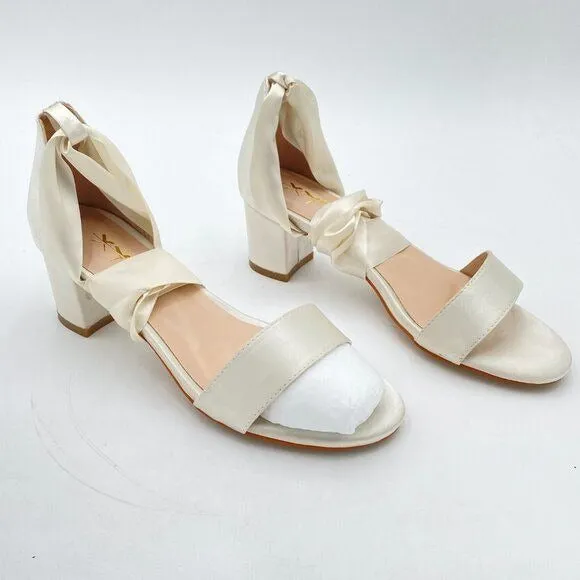 XYD Women Girls Open Toe Strappy Low Block Heel Sandal Pumps Ribbon Ankle Strap