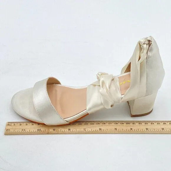 XYD Women Girls Open Toe Strappy Low Block Heel Sandal Pumps Ribbon Ankle Strap