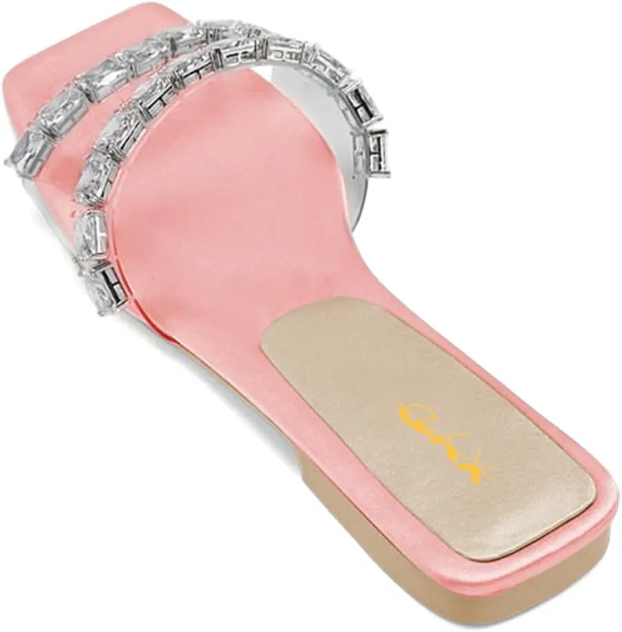 XYD Women Transparent Slides Crystals Rhinestones Flat Sandals Square Open Toe Summer Comfy Shoes