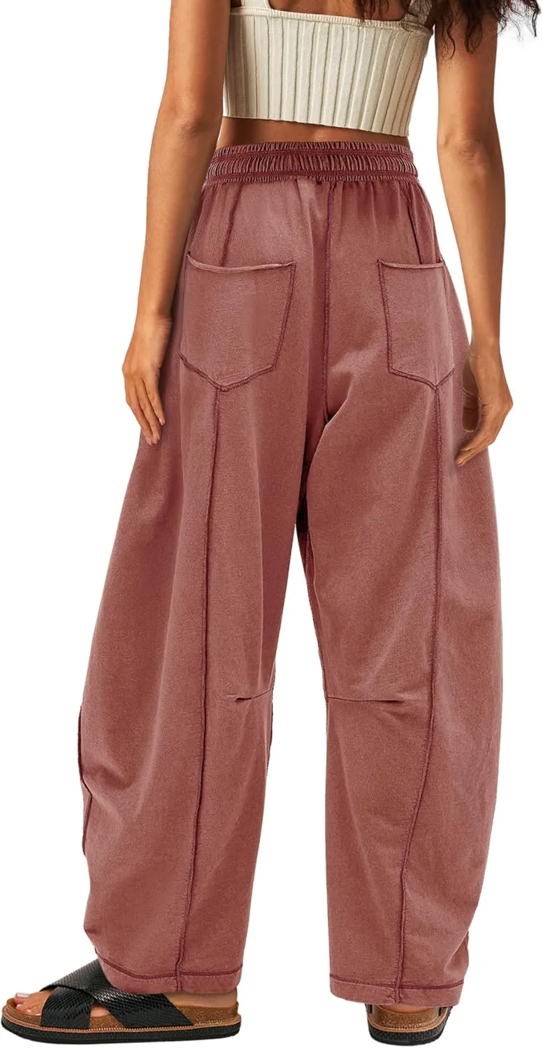 Yanekop Womens Baggy Wide Leg Pants Casual Summer Palazzo Pants Drawstring Waist Lounge Pants with Pockets