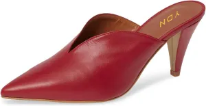 YDN Women's Cone Heel Pointed Toe Slide Mules Slip on V Cut Leather Slide Sandals Clog Dress Shoe Size 4-15 US