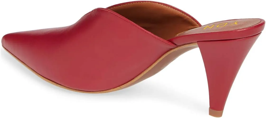 YDN Women's Cone Heel Pointed Toe Slide Mules Slip on V Cut Leather Slide Sandals Clog Dress Shoe Size 4-15 US
