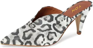 YDN Women's Cone Heel Pointed Toe Slide Mules Slip on V Cut Leather Slide Sandals Clog Dress Shoe Size 4-15 US