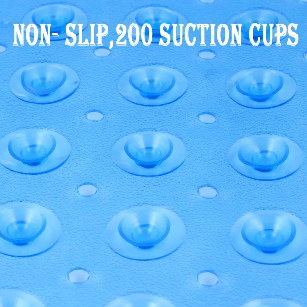YINENN Bath and Shower Safety Mats 40x16 inch, Non Slip with Suction Cups for Bathroom Stall and Tub Floor, Extra Large and Machine Washable, Drain Holes Keep Bathtub Clean, Blue