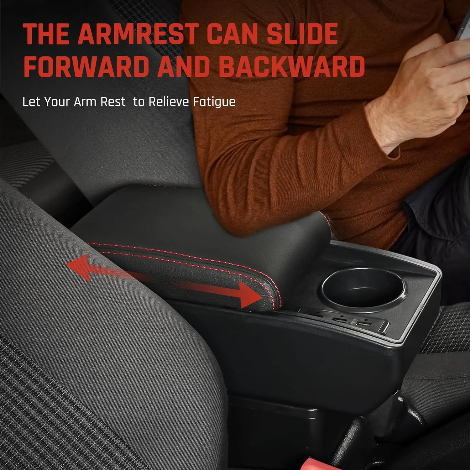 YJYWZH Car Armrest Storage Box for Mitsubishi Mirage Attrage 2014-2024 Double Layer Car Center Console Organizer Armrest Box with 6 USB Ports and Cup Holder Car Interior Accessories (Red Thread)