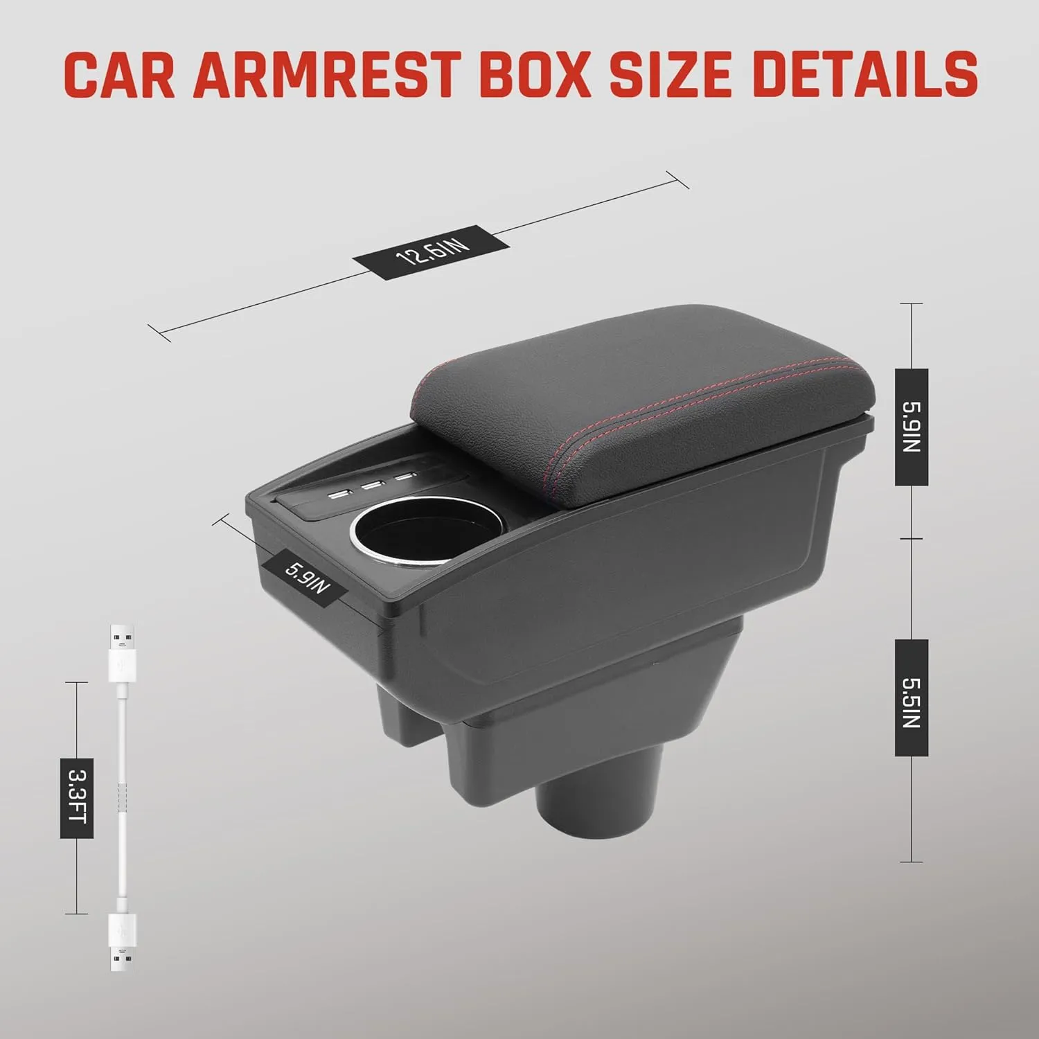 YJYWZH Car Armrest Storage Box for Mitsubishi Mirage Attrage 2014-2024 Double Layer Car Center Console Organizer Armrest Box with 6 USB Ports and Cup Holder Car Interior Accessories (Red Thread)