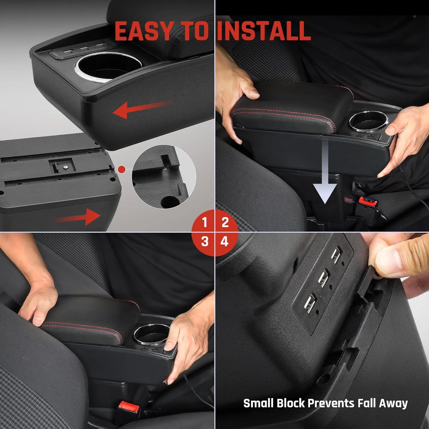 YJYWZH Car Armrest Storage Box for Mitsubishi Mirage Attrage 2014-2024 Double Layer Car Center Console Organizer Armrest Box with 6 USB Ports and Cup Holder Car Interior Accessories (Red Thread)