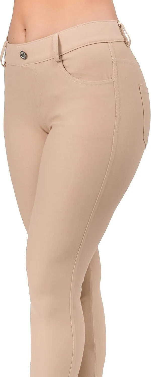 Ylluo Women's Jeggings with Pockets - Skinny Fit Denim Look - High Waisted Stretchy Pull On Pants - Full-Length & Capri