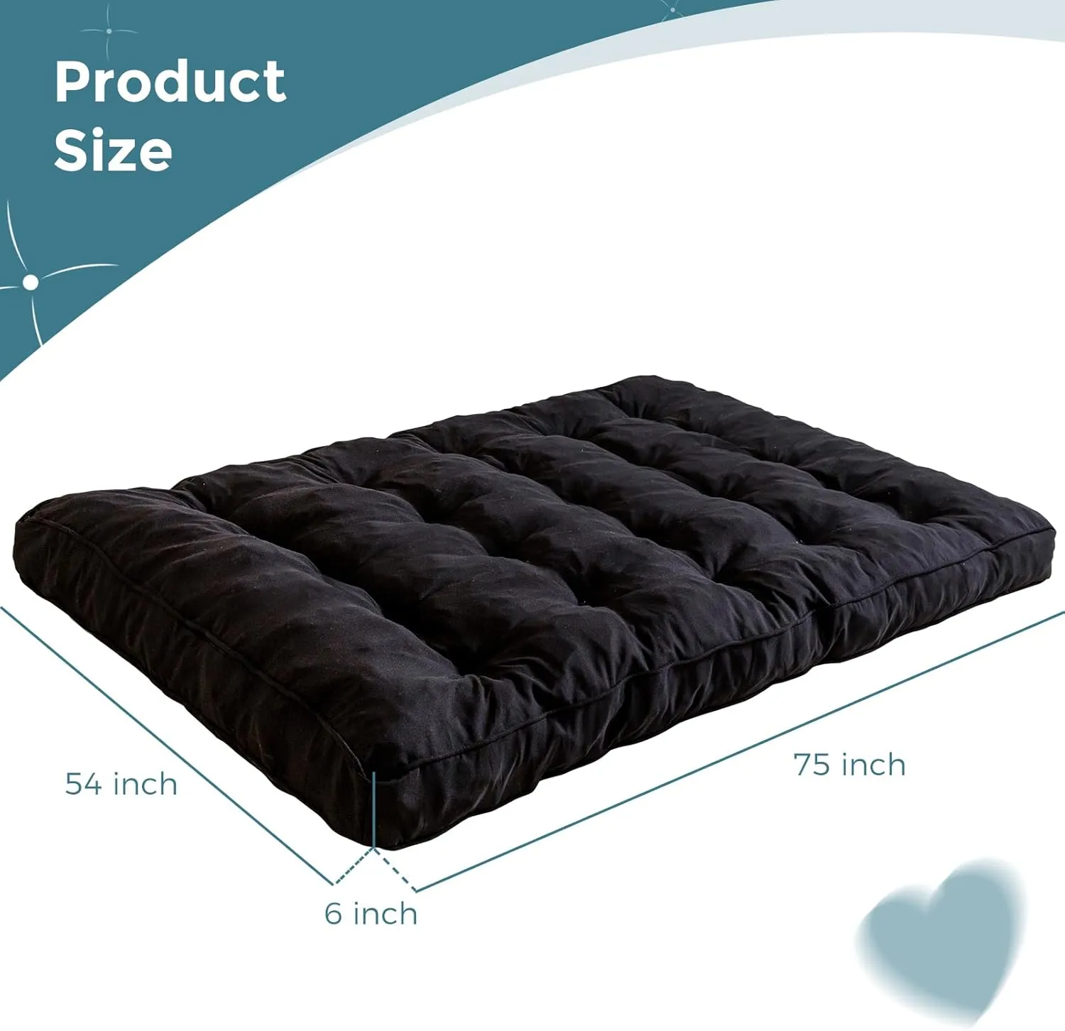 YOSHOOT 6 Inches Futon Mattress Full Size, Thick Futons Sofa Couch Bed, Floor Mattress for Adults, Shredded Foam Filling, Medium Firm(Frame Not Included), Black(54"x75")