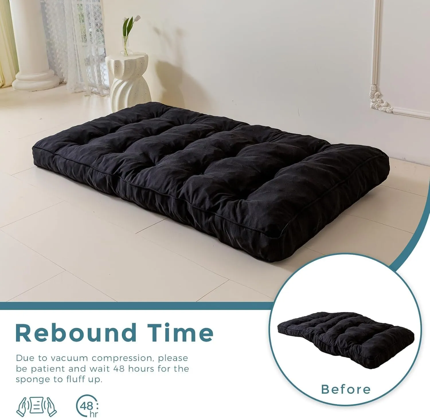 YOSHOOT 6 Inches Futon Mattress Full Size, Thick Futons Sofa Couch Bed, Floor Mattress for Adults, Shredded Foam Filling, Medium Firm(Frame Not Included), Black(54"x75")
