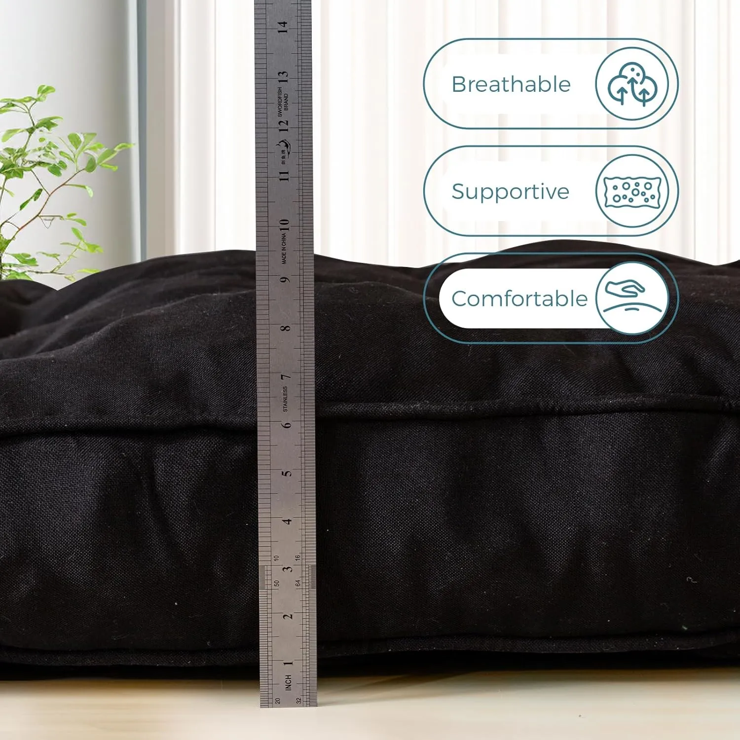 YOSHOOT 6 Inches Futon Mattress Full Size, Thick Futons Sofa Couch Bed, Floor Mattress for Adults, Shredded Foam Filling, Medium Firm(Frame Not Included), Black(54"x75")