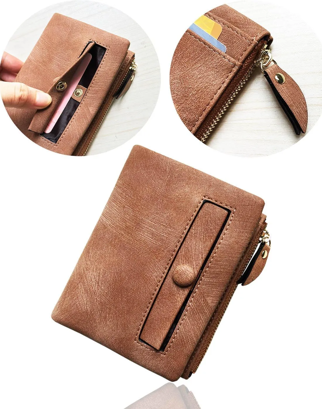 YOTOO TOPKULL Womens Wallets Bifold Leather Small Wallets for Women Mini Rfid Thin Billfolds Ladies Wallets Slim Compact with Zipper Coin Pocket (Dark brown)