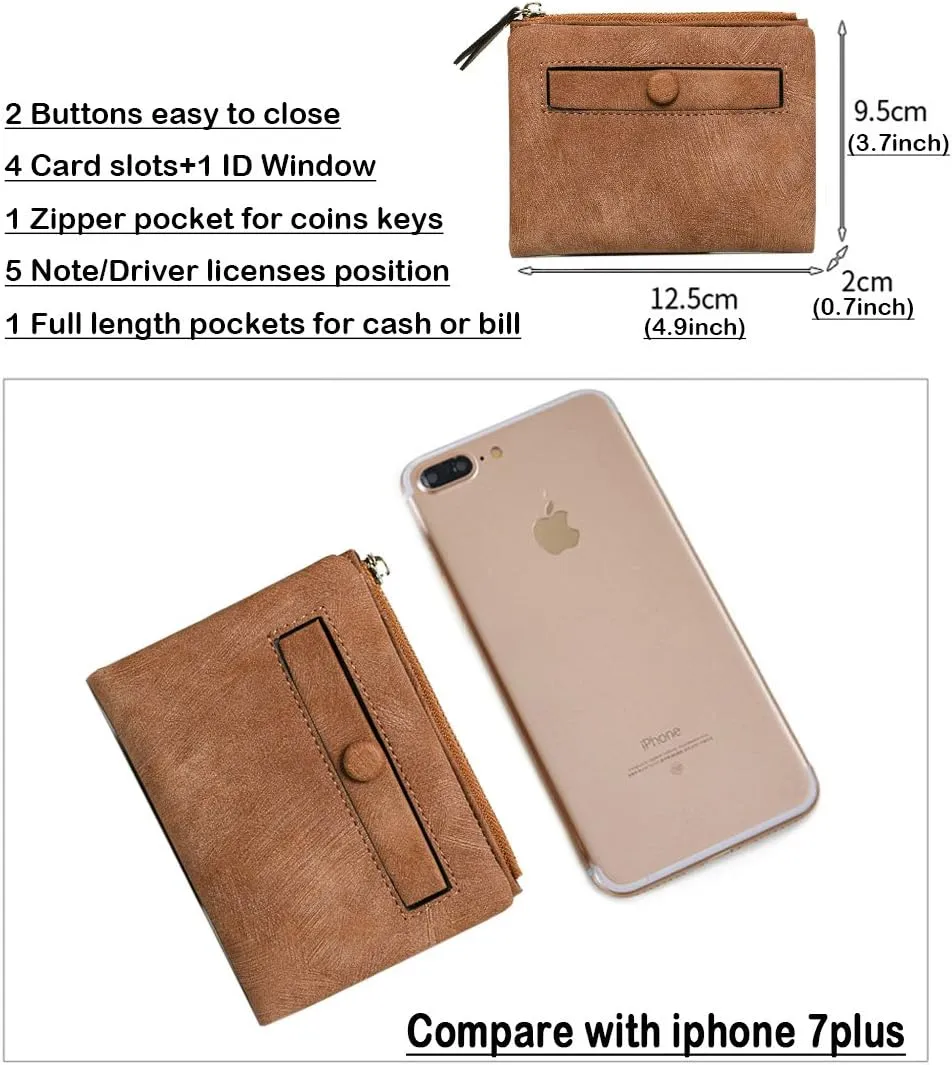 YOTOO TOPKULL Womens Wallets Bifold Leather Small Wallets for Women Mini Rfid Thin Billfolds Ladies Wallets Slim Compact with Zipper Coin Pocket (Dark brown)