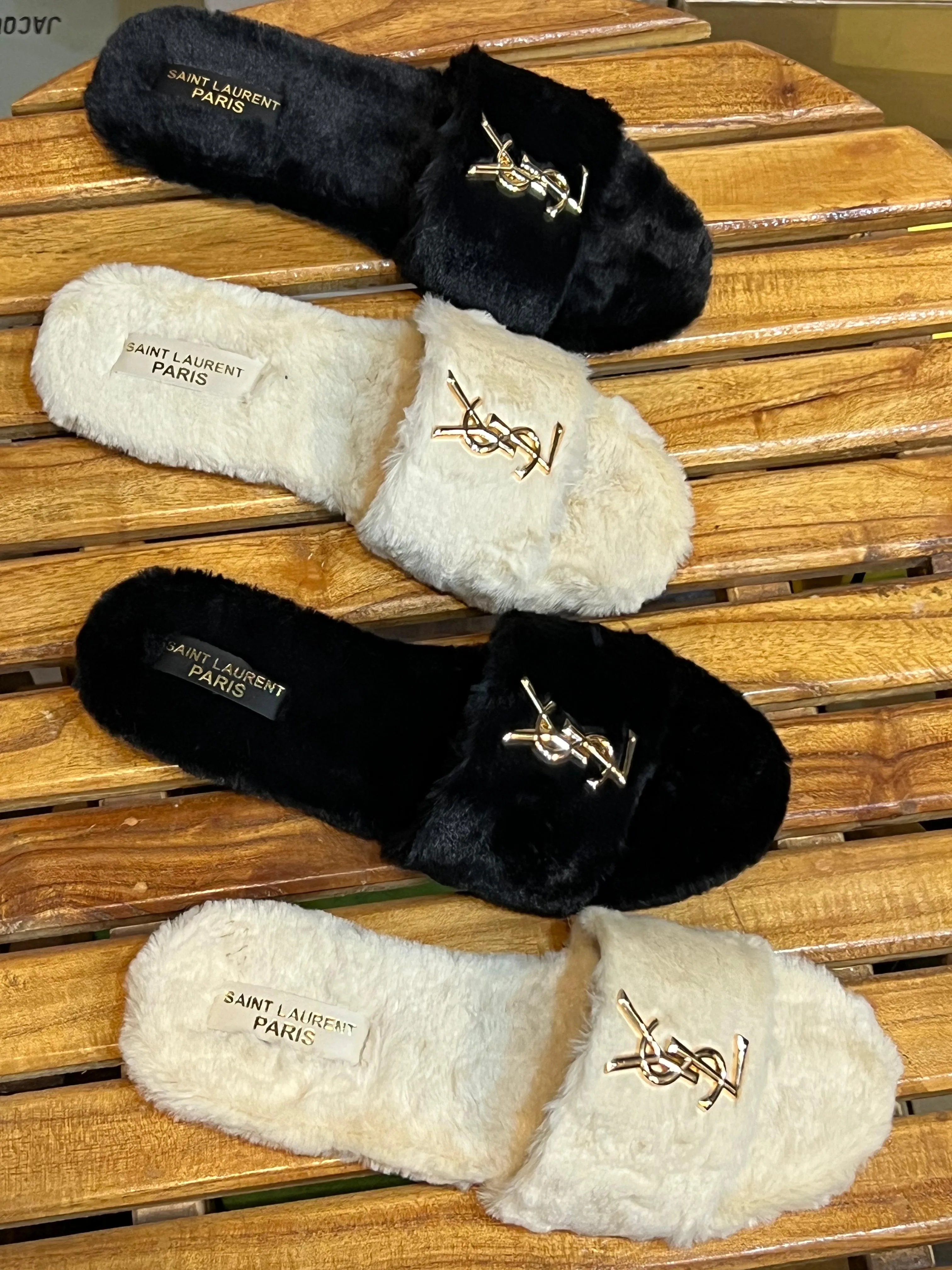 YSL Saint Laurent Comfy Flat Furr Slippers