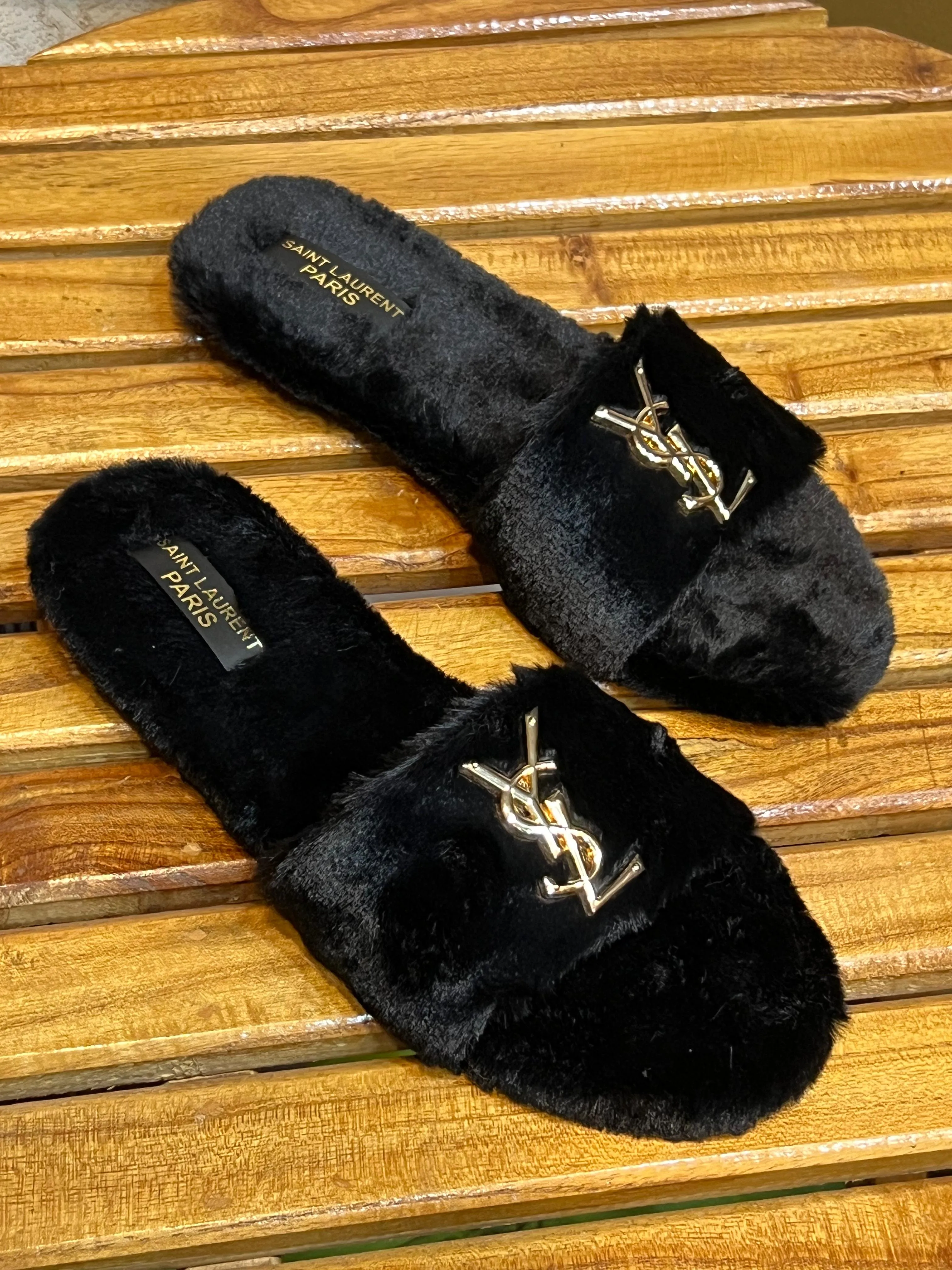 YSL Saint Laurent Comfy Flat Furr Slippers